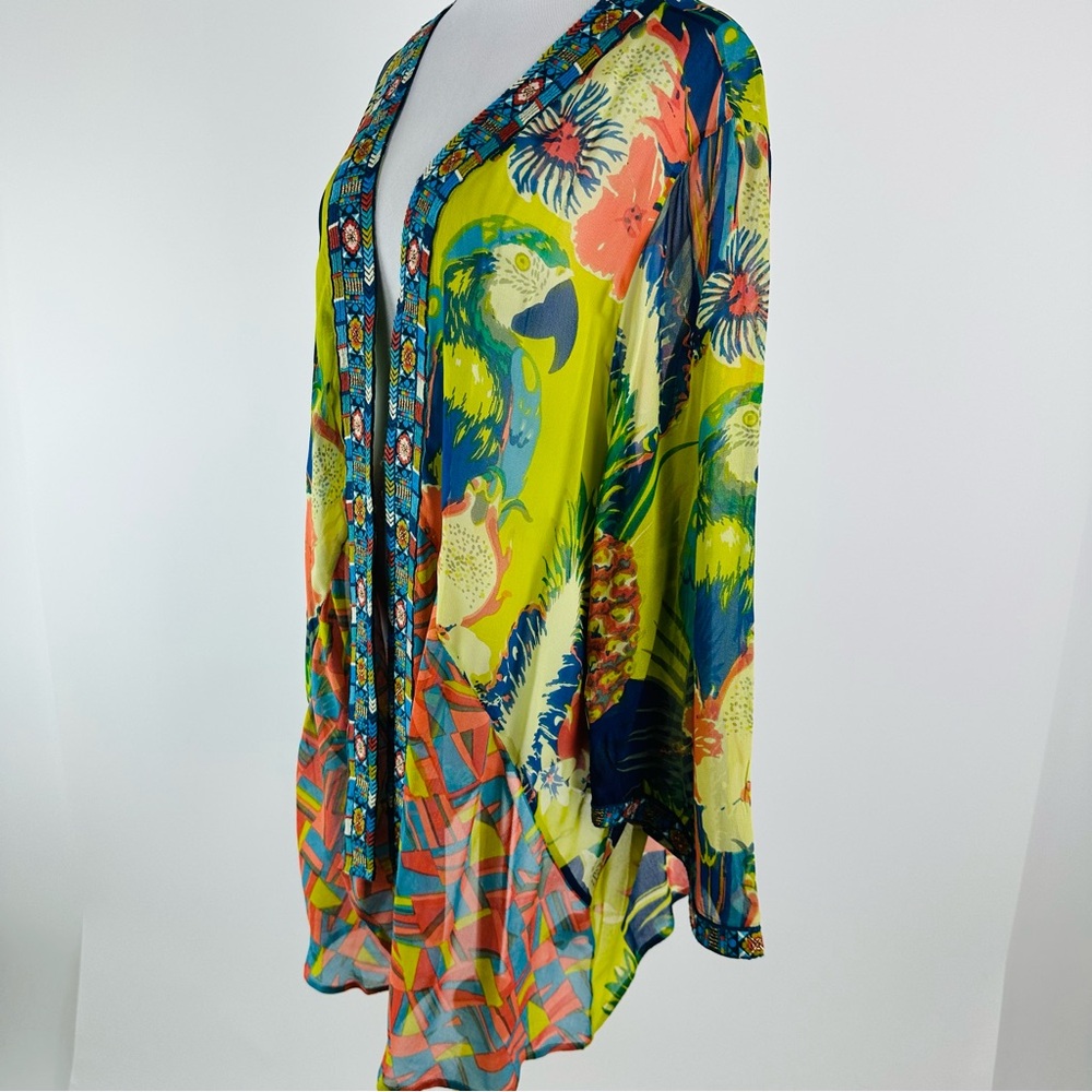 Soft Surroundings Colorful Tropical Curaco Parrot Floral Kimono Size 3X - Picture 10 of 13